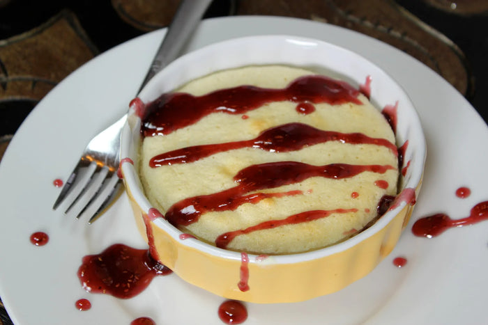 True Lemon Pudding Cakes with Raspberry Sauce