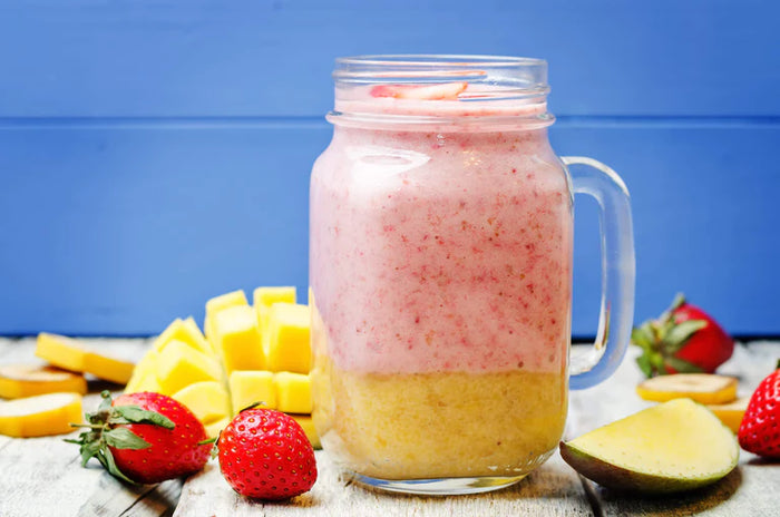 Layered Mango and Strawberry-Banana Smoothie