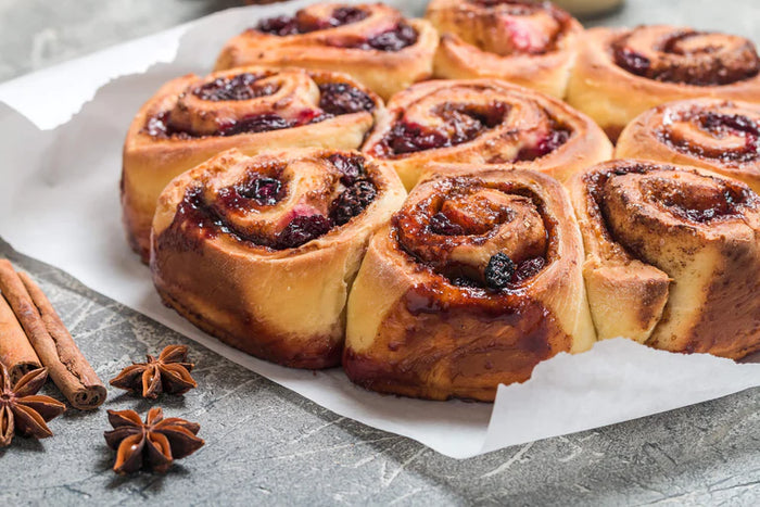 Mixed Berry Jam Scrolls with True Orange Fondant Glaze