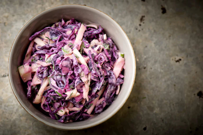 Red Cabbage Slaw with True Orange Ginger Dressing