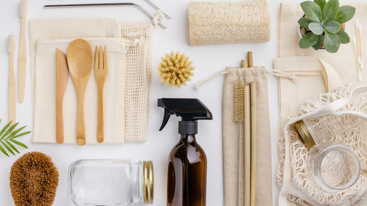 Zero and Low Waste gift ideas laid out on a white table. 