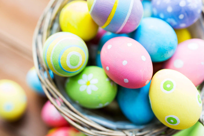 Easter eggs in a woven basket