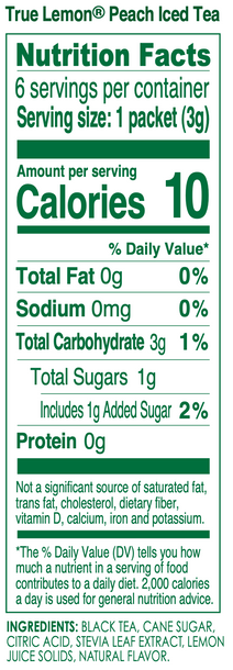 True Lemon Peach Iced Tea NLEA. 